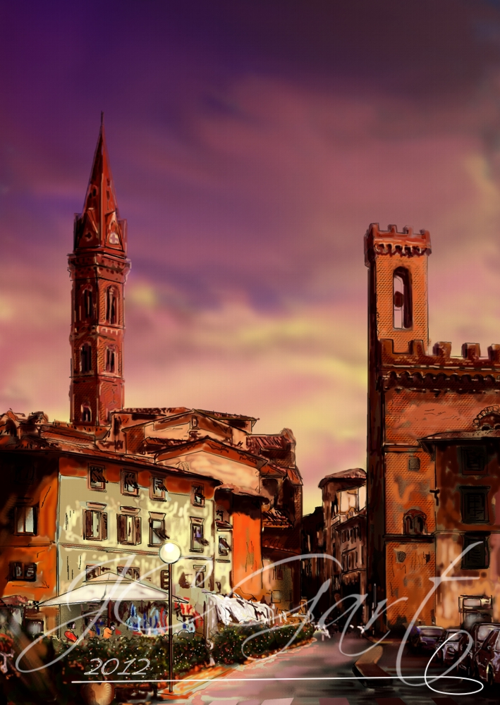 Contemporary fine art digital paintings: Evening in Florence, digital painting with Incontro onirico, digital painting Incontro onirico realized in fine art digital painting - Evening in Florence - fine art digital painting - canvas print - wedding gift