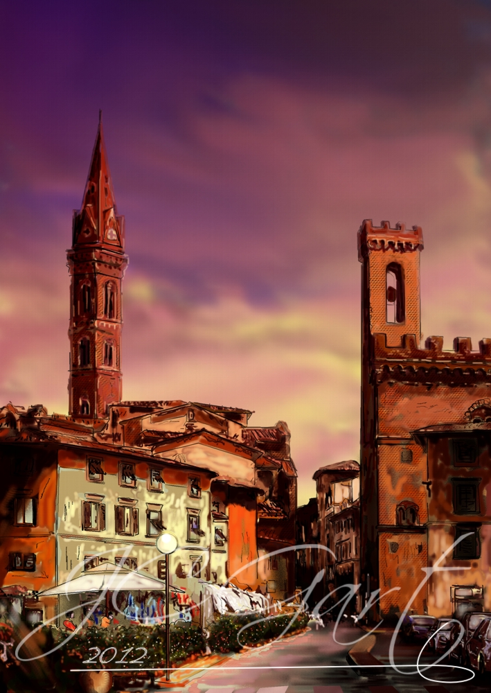 Quadro moderno arte contemporanea digitale: Evening in Florence, quadro moderno realizzato in fine art digital painting