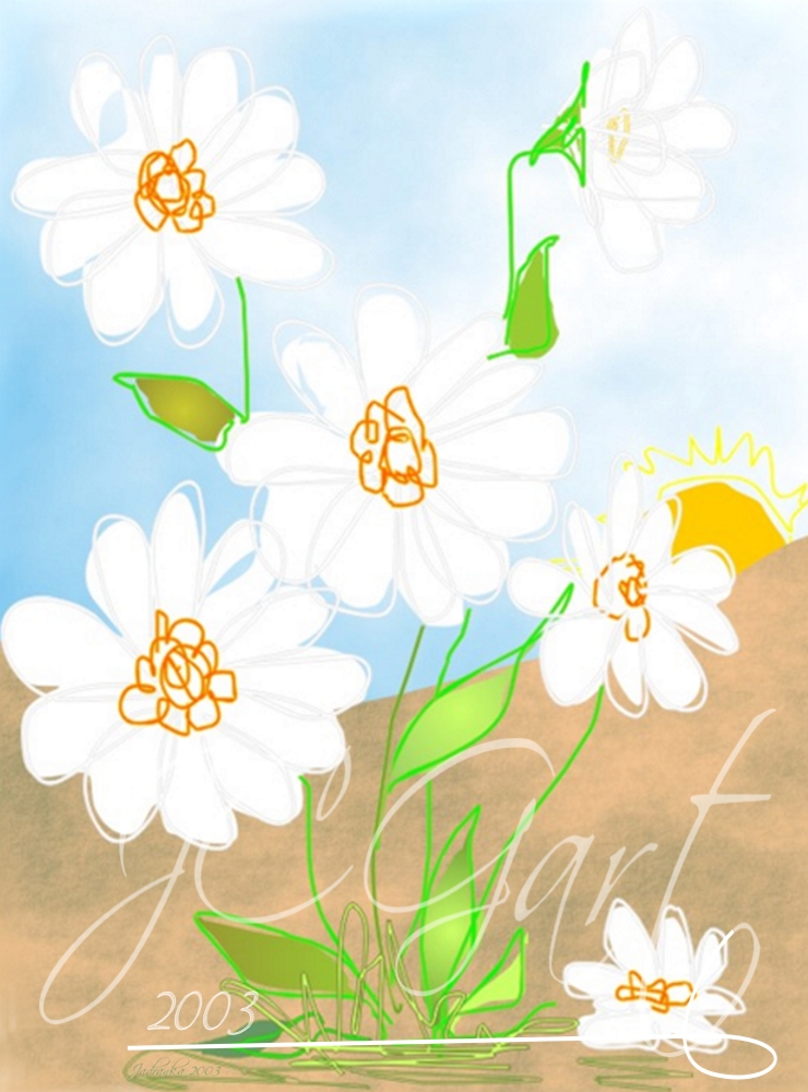 Contemporary fine art digital paintings: Lonely daisies, digital painting Lonely daisies realized in fine art digital painting