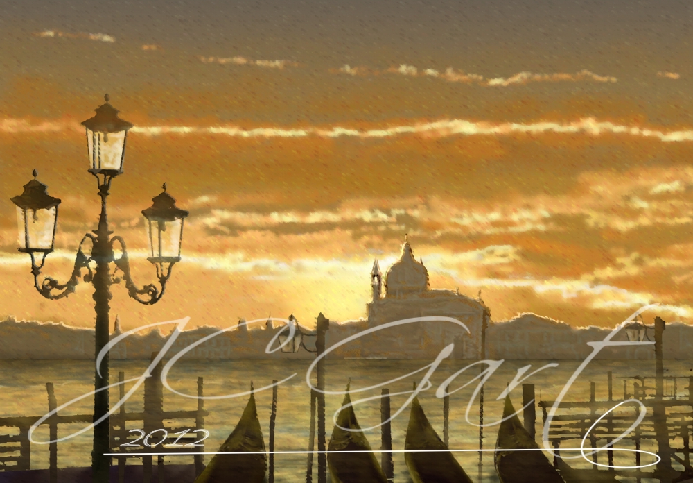 Contemporary fine art digital paintings: Twilight in Venice, digital painting with Incontro onirico, digital painting Incontro onirico realized in fine art digital painting - Twilight in Venice - fine art digital painting - canvas print - wedding gift