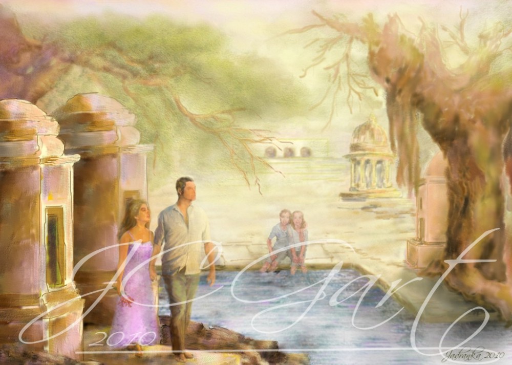 Contemporary fine art digital paintings: asia, digital painting in asia, digital painting asian subject realized in fine art digital painting - India - Antique - history - family - travel - honeymoon - romantic - spiritual retreat
