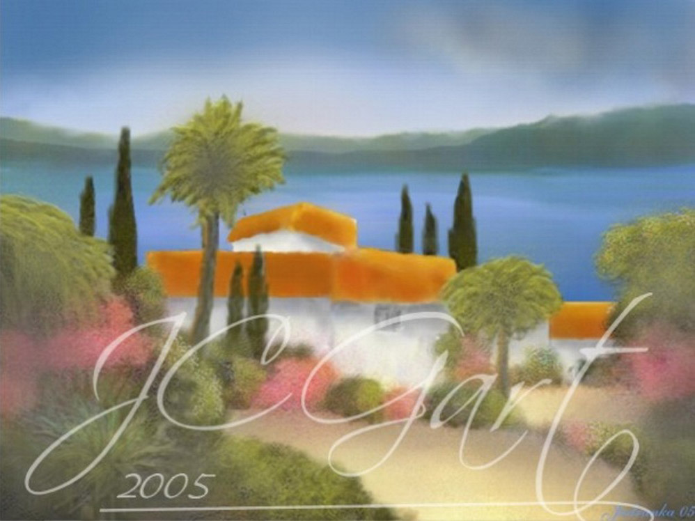 Contemporary fine art digital paintings: garda lake landscape, digital painting with garda lake landscape, digital painting garda lake landscape realized in fine art digital painting - lake - Garda Lake - Gardesana scenic view - Italy