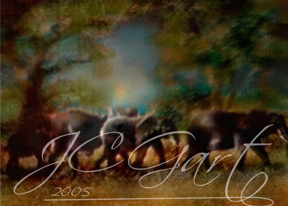 Contemporary fine art digital paintings: elephants, digital painting with elephants, digital painting elephants realized in fine art digital painting - elephants - family - united family - Africa - safari