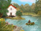 Lakeside home in digital fine art painting