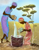 Scena di vita - Quadro digitale moderno di arte contemporanea con immagine stilizzata di due donne Africane dipinte seguendo lo studio d'artista a colori, con la tecnica d'arte contemporanea fine art digital painting